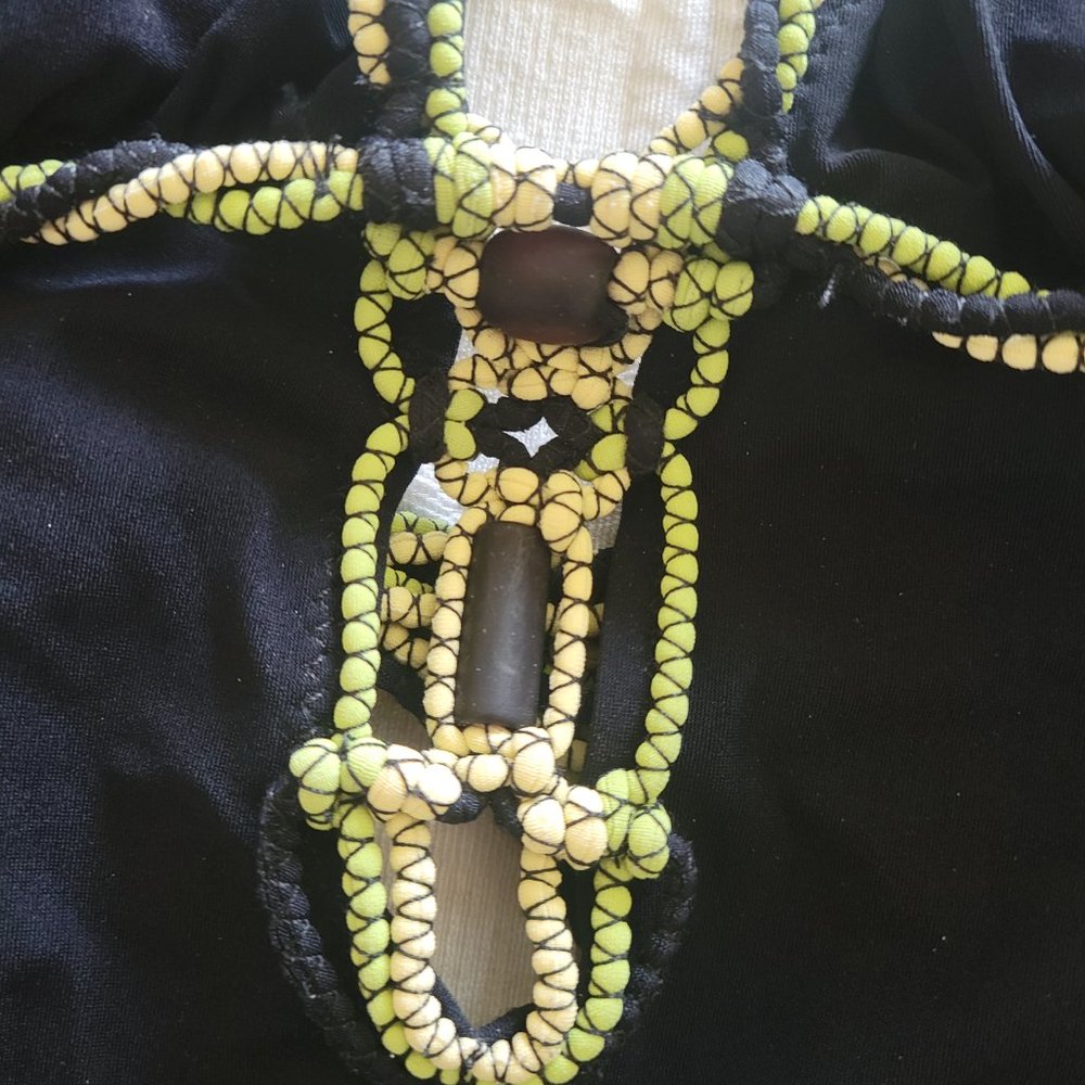 SHAN Black One-Piece Swimsuit with Green Accents Size 14 - Picture 3 of 12